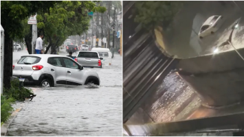 Forte chuva alaga ruas de Fortaleza; vídeo