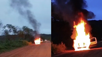 Vídeo: Ambulância pega fogo e fica destruída na zona rural de Poranga, interior do Ceará