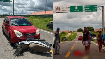 Mulher morre em colisão entre carro e moto no Ceará, e motorista é preso